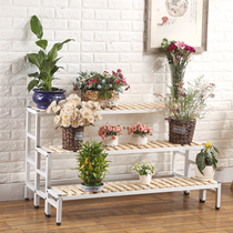 Flower stand iron multi-layer solid wood flower stand indoor succulent ground flower pot stand living room balcony multi-functional rack