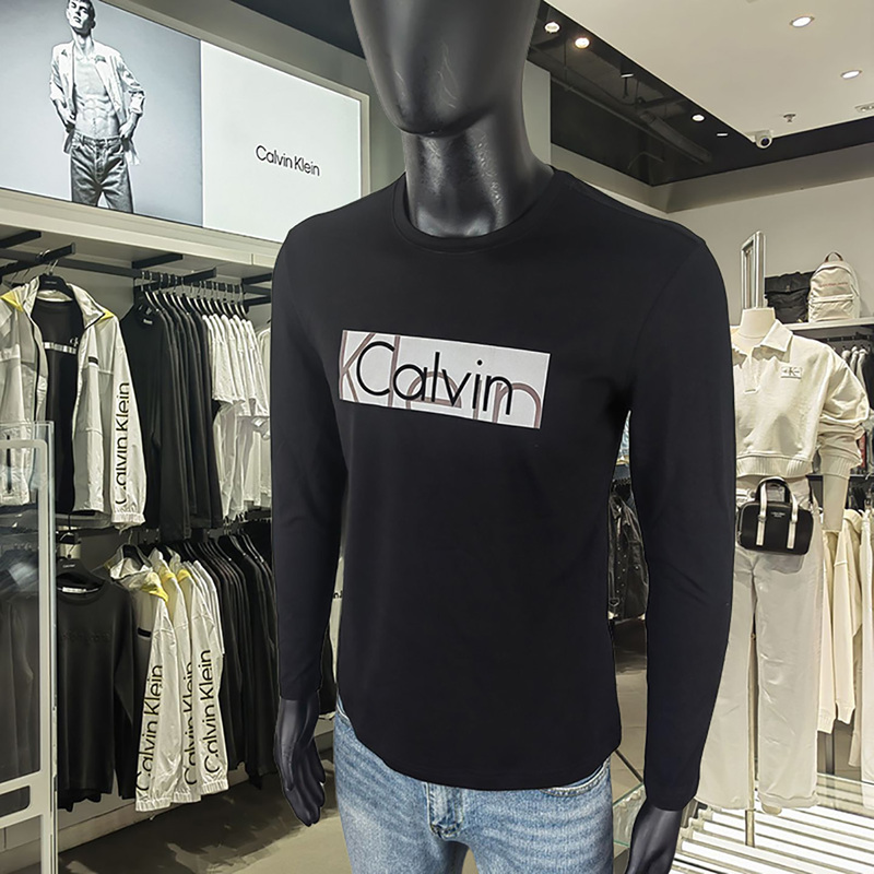 {Outlet Selection} Ck Men's T-Shirt Long Sleeve Autumn Winter Crew Neck Pure Cotton Slim Fit Plus Size Youth T-Shirt Trendy Top