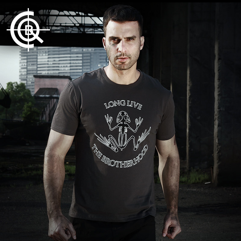 cqb leisure t-shirt army fan clothing elastic loose outdoor round collar short sleeve personality printed culture shirt summer man-Taobao