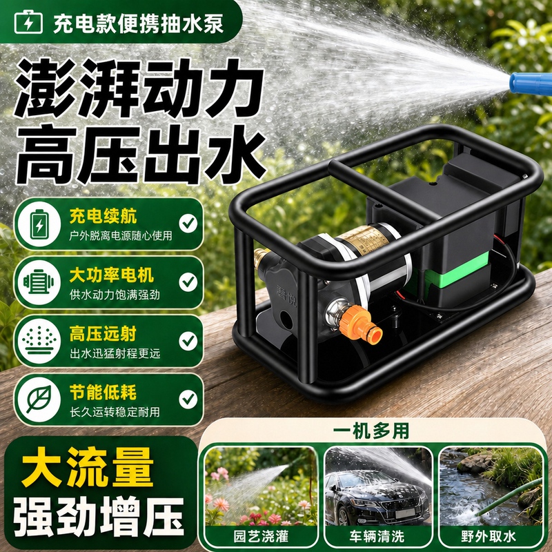 Rechargeable High-Flow High-Power Water Pump, Water Pumping Machine, Agricultural Irrigation Watering Machine, Vegetable and Field Watering Tool