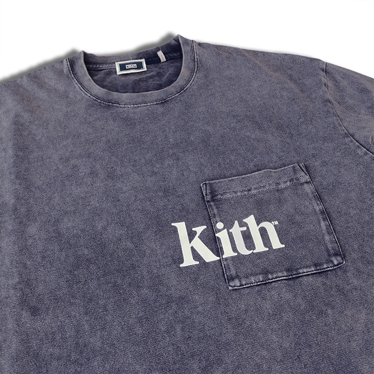 defans19ss kith wash batik làm túi cũ dài tay màu rắn cổ tròn đẹp làm thủy triều chạm đáy áo thun nam - Áo phông dài