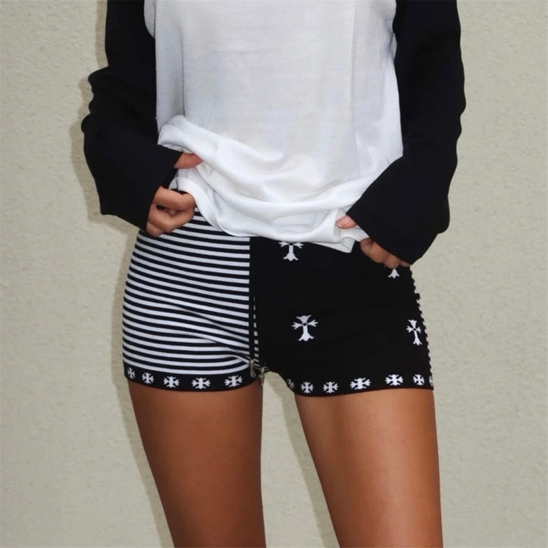Summer New Niche Pure Desire Hot Girl Cross Jacquard Color-Blocked Stretch Shorts for Women ins Drawstring Retro Hot Pants