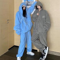 How to shake the grain suede Thicken Sweatpants Sports Casual Suit Women Autumn Winter 2021 New Two Sets Tide