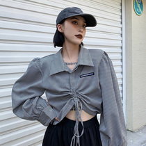 Why foam Korean version of drawstring shirt female design sense niche 2021 new spring and autumn POLO collar coat tide ins