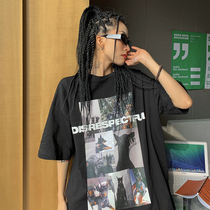 How to foam American street printed short sleeve T-shirt 2022 New easy 100 lap to wear a small crowdblouse Chains