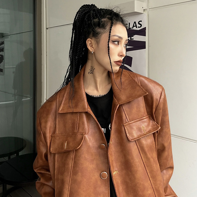 He Yimo leather jacket women's 2022 spring new high-end niche locomotive PU leather jacket top ins