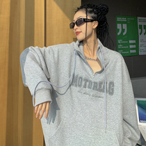 How to foam American retro little crowdleader Half-high neckline Women 2022 new loose Lazy Breeze Couple Blouses