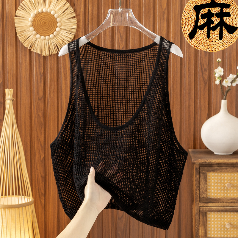 Loose Thin Bamboo Knit Vest for Women, Summer Plus Size Vest, Fashionable Layered Short Outerwear Loose Thin Bamboo Knit Vest for Women, Summer Plus Size Vest, Fashionable Layered Short Outerwear
