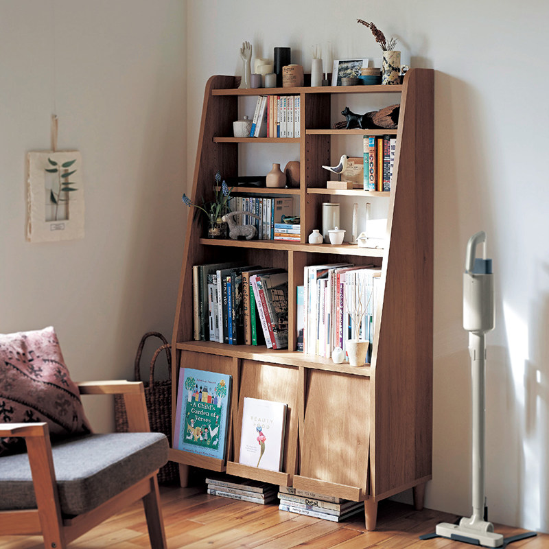 Solid wood bookcase Japanese-style children's multi-layer storage cabinet display cabinet whole cabinet bookshelf bookcase integrated living room storage cabinet