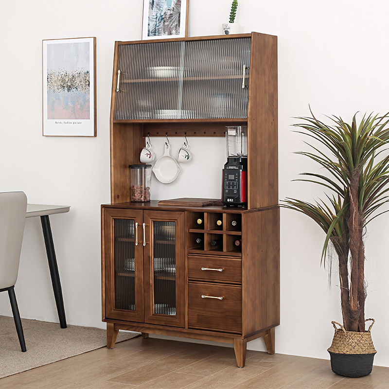 Solid Wood Dining Side Cabinet Wine Cabinet Close To Wall High Cabinet Black Walnuts Color Containing Cabinet Kitchen Tea Water Cabinet Microwave Oven Cabinet Oven Cabinet