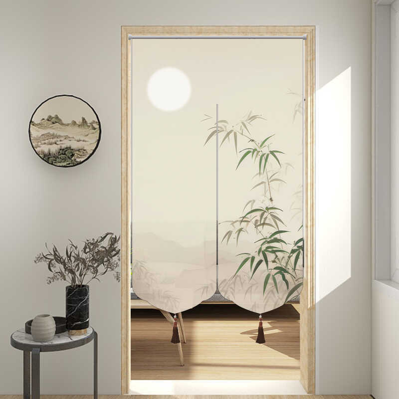Chinoiserie Bamboo Door Curtain Partition Curtain Tassel Entrance Aisle Bathroom Half Curtain Feng Shui Curtain Half Curtain No Punching