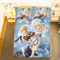 Animation Genshin Peripheral Traveler Screen Sheet and Quilt Cover Four-piece Set Two-Dimensional Girls Student Single Dormitory Bedding