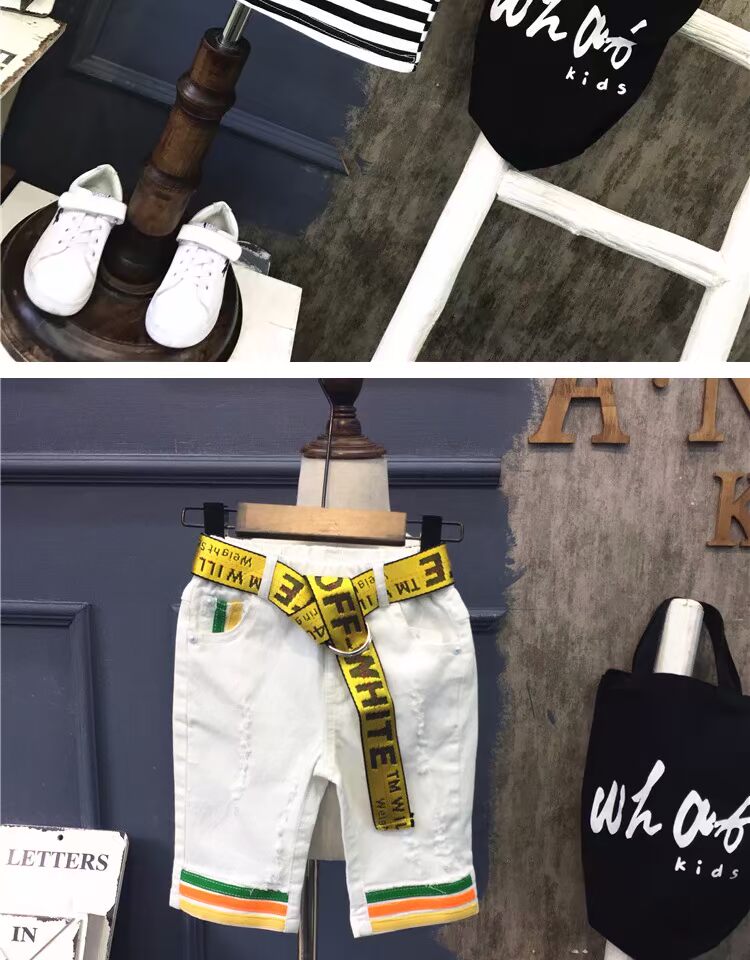 Bộ đồ mùa hè cho bé trai Mới 2018 thời trang sọc ngắn tay áo thun đáy quần + quần denim phù hợp với áo hai dây kinh doanh quần áo trẻ em