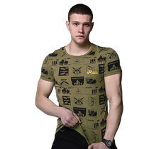 CQB player natural casual T-shirt mens outdoor sports fitness sports pure cotton high stretch wild slim khaki