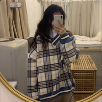 秋冬两件套保暖加绒加厚拼色v领格子卫衣女学生韩版宽松套头外套实付39.9元到手包邮