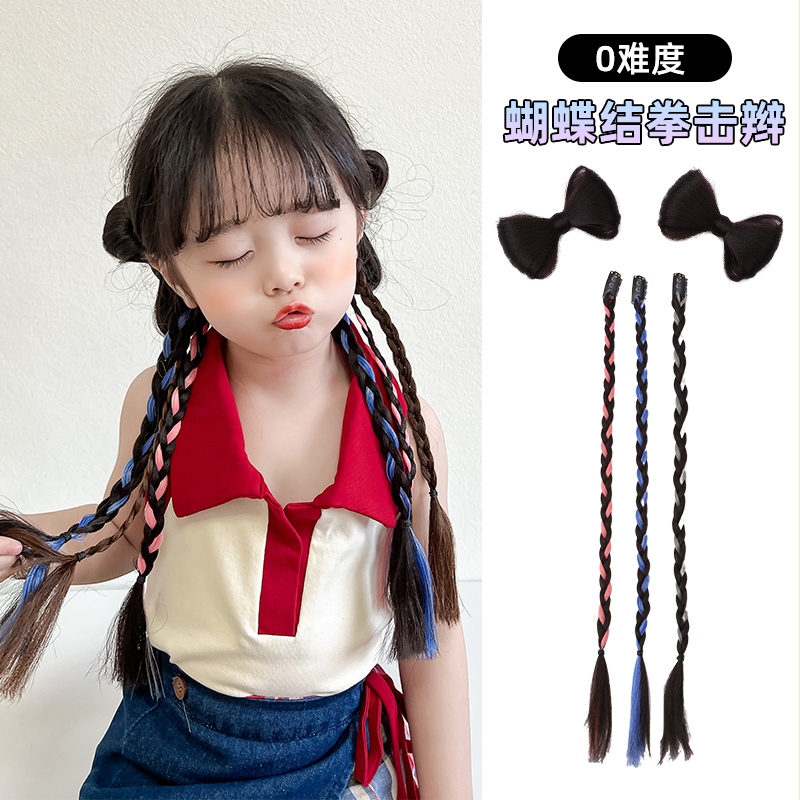 Child butterfly knot fake hair braid hair clip colored sweet and cool wind boxing braid card y2k net red flower bud hair adorned women-Taobao