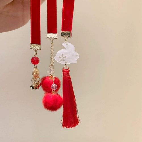 Детский милый красный аксессуар для волос, праздничнные пряди волос для плетения волос, китайская лента, ханьфу, колокольчик, повязка на голову, китайский стиль