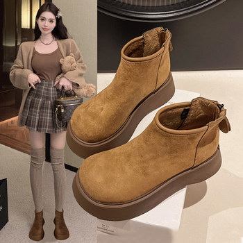 Thick sole increased birkenstock shoes women's martin boots 2025 new autumn and winter plus velvet warm snow boots short boots two cotton shoes