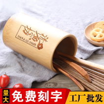 Chopsticks cage bamboo tube drain chopsticks wooden simple solid wood storage rack set restaurant Home Hotel restaurant commercial