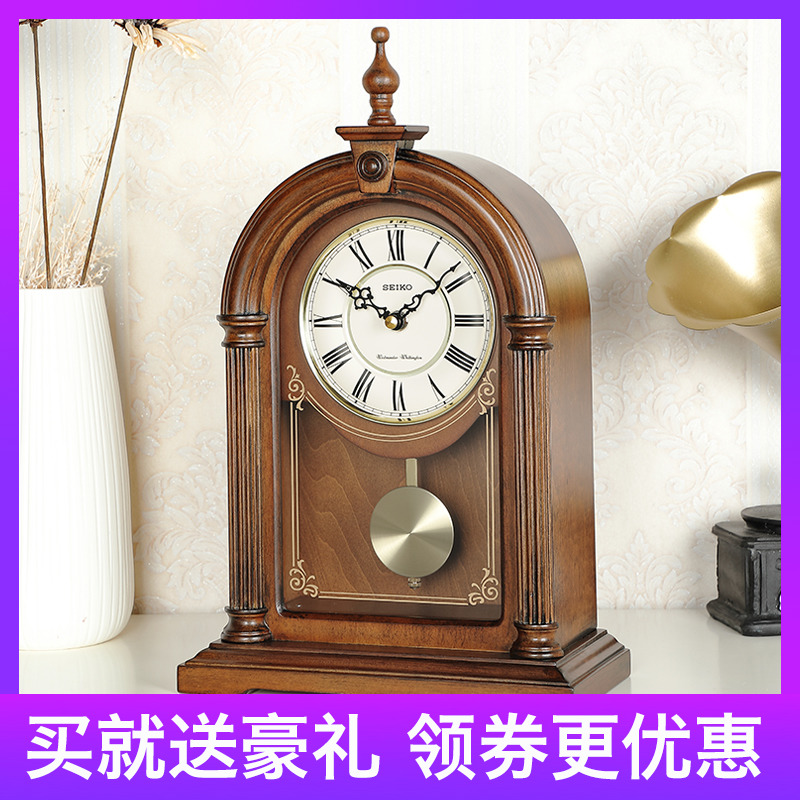 Fine Work Seat Clock Home Desktop Music Solid Wood Seat Clock Living Room Eu Style Retro Clock Desktop Old Pendulum sitting clock