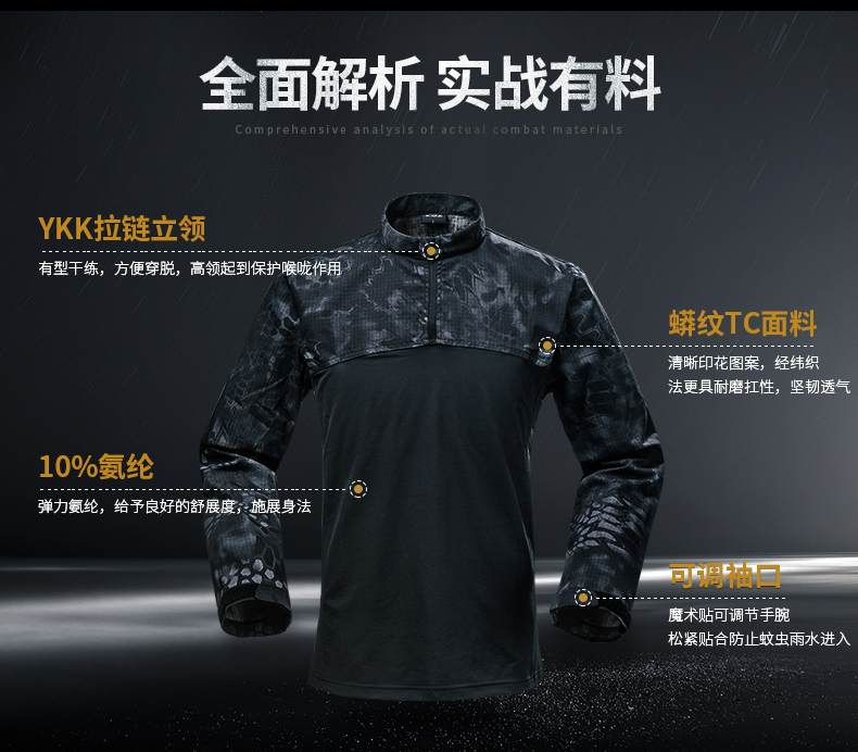 Cqb sương mù ưu tú quần áo dài tay ếch áo thun lực lượng đặc biệt màu đen Python mẫu ngụy trang áo sơ mi nam quân đội quần áo - Những người đam mê quân sự hàng may mặc / sản phẩm quạt quân đội giày da quân đội
