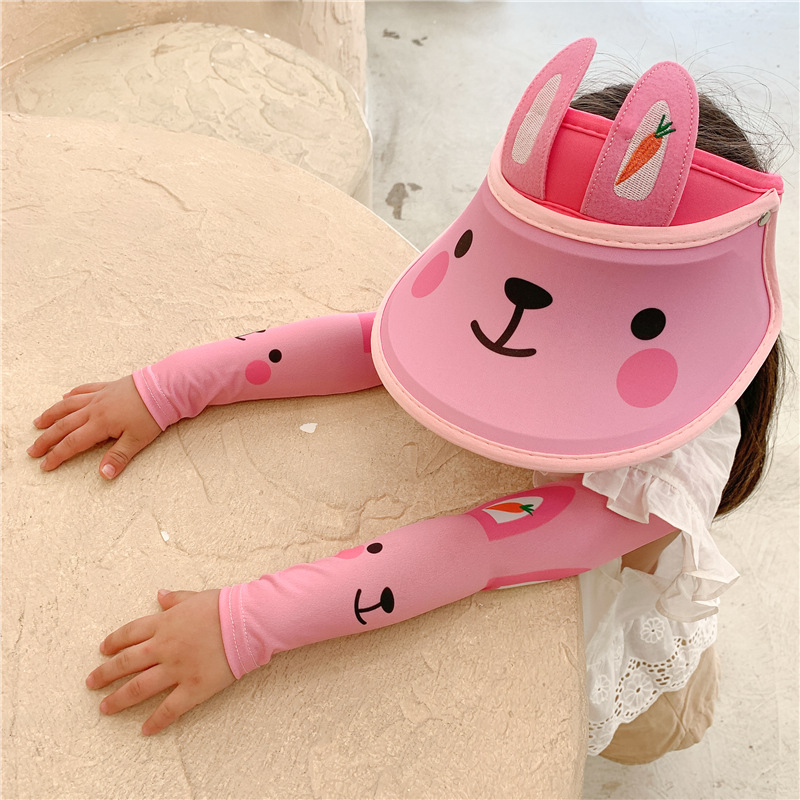 Summer children's empty top hat ice silk sleeves two-piece sun hat big eaves cartoon boys and girls baby sun hat students