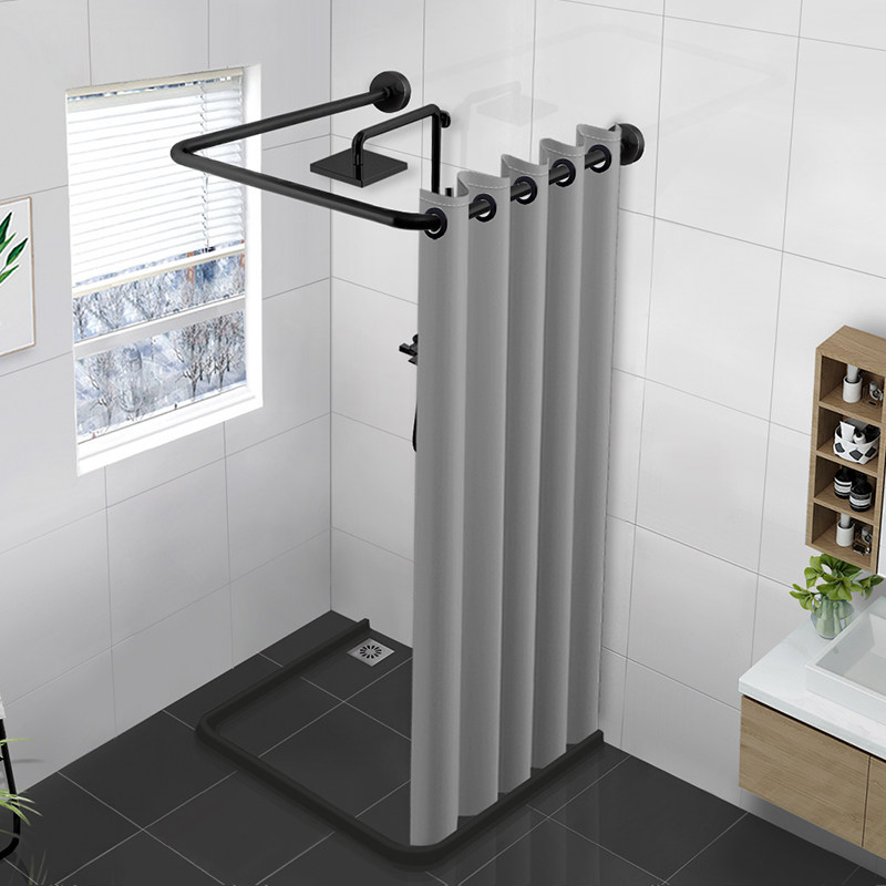 Magnetic Suction Bath Curtain Suit Free of perforated bathroom U shaped arched pole Makeup Room Water Stop Bar Partition Window Thickened waterproof cloth
