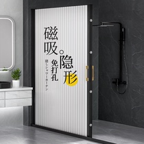 Invisible bath curtain folding suit free of punching toilet partition dry and wet separation bathroom blinds waterproof hanging curtain light lavish