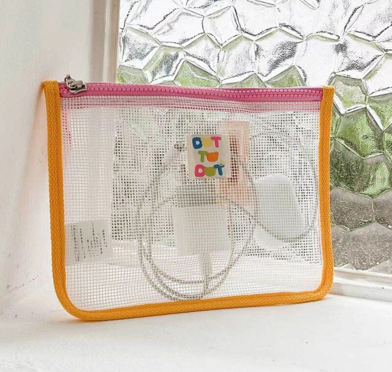 Clearance! Korean Color-Blocked Mesh Storage Bag, Trolley Handbag, Toiletry Bag, Makeup Bag, Children's Swimming Bag, Snack Handbag