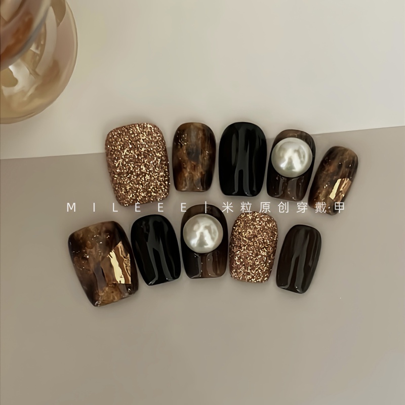【Mili Rice Grain】 Amber Original Design Hand-Painted Niche High-End Texture Short Wearable Nail Art 【Mili Rice Grain】 Amber Original Design Hand-Painted Niche High-End Texture Short Wearable Nail Art