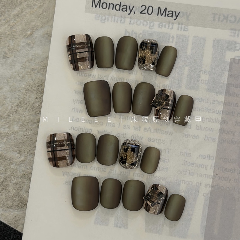 New Product [Mileee Rice Grain] Youcai Original Design Handmade Niche High-Quality Short Press-On Nails