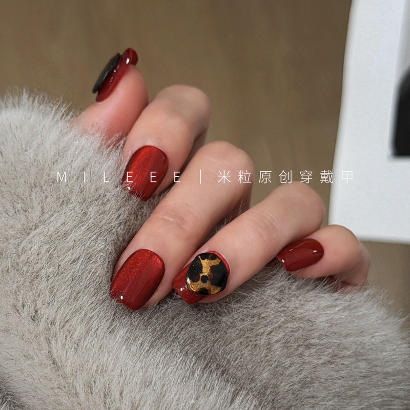 【Mili Rice Grain】Red Amber Original Design Short Handmade Wearable Nails Autumn and Winter Niche High-End Texture Nail Art 【Mili Rice Grain】Red Amber Original Design Short Handmade Wearable Nails Autumn and Winter Niche High-End Texture Nail Art