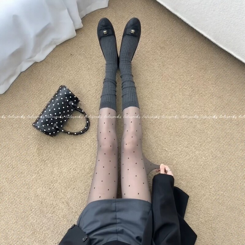 Polka Dot Black Stockings + Leg Socks Really Add to the Elegance! A Touch of Gray! Pair It with a Coat and Your Aura Instantly Shines.