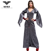 Halloween Adult Costume Women Grey Palace Court Witch Costume Party Makeup Balls Show Costume