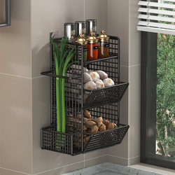 Onion, Ginger, and Garlic Storage Box for Kitchen, Wall-Mounted Storage Basket for Garlic and Ginger, Space-Saving with Handy Gadget Multifunctional Hooks