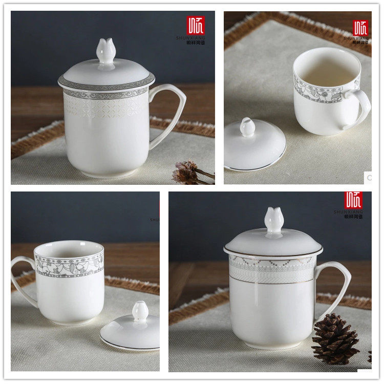 Shunxiang ceramic conference cup lid cup office cup home bubble cup hotel room lid cup custom LOGO cup set cup