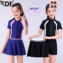 DK childrens swimsuit female 2021 new one-piece skirt sunscreen Zhongda virgin girl student girl hot spring swimming suit