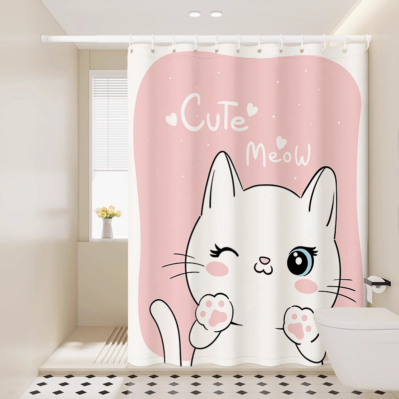 Bathroom Shower Curtain, High-End Waterproof Fabric, Toilet Curtain, Dry and Wet Separation, No-Drill Partition