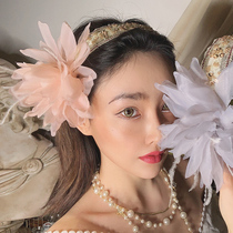 RU original design ostrich hair yarn big flower hair hoop party heavy industry lace non-slip hairpin headband