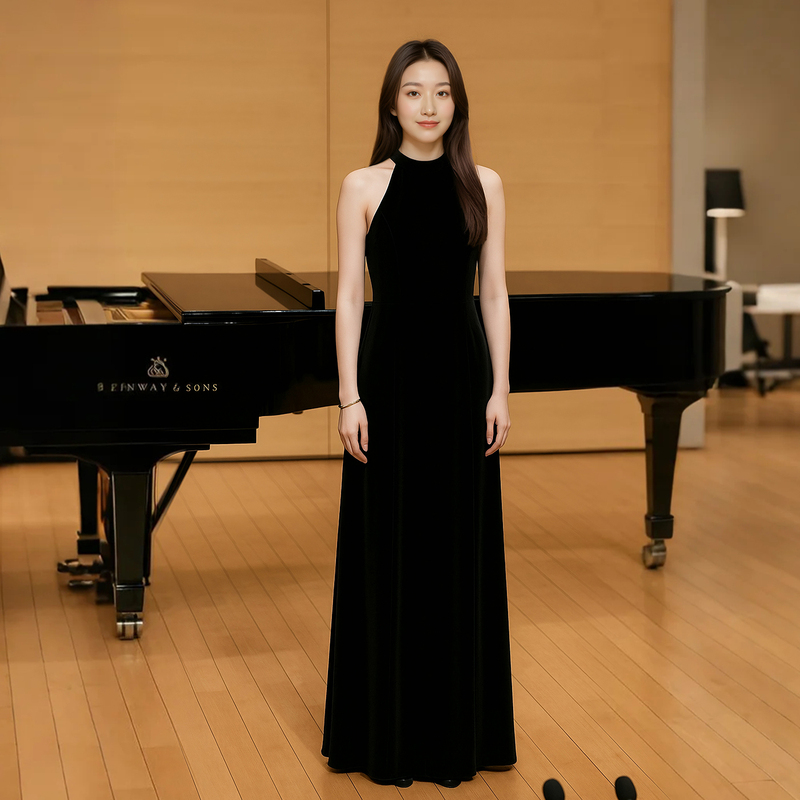 New Year-End Party Evening Dress, Black, High-End, Slimming, Birthday Party Banquet Host Piano Texture Dress New Year-End Party Evening Dress, Black, High-End, Slimming, Birthday Party Banquet Host Piano Texture Dress