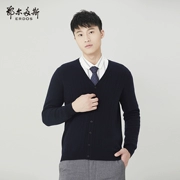 Ordos mùa thu và thời trang mùa đông đơn giản cổ chữ V bơm len cashmere nam dệt kim - Áo len Cashmere