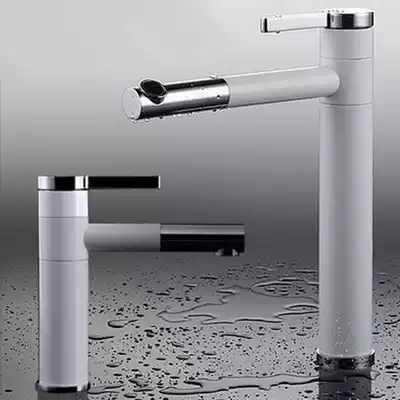 Basin faucet All copper white rose rotatable bathroom faucet Wash basin basin Sitting hot and cold water faucet