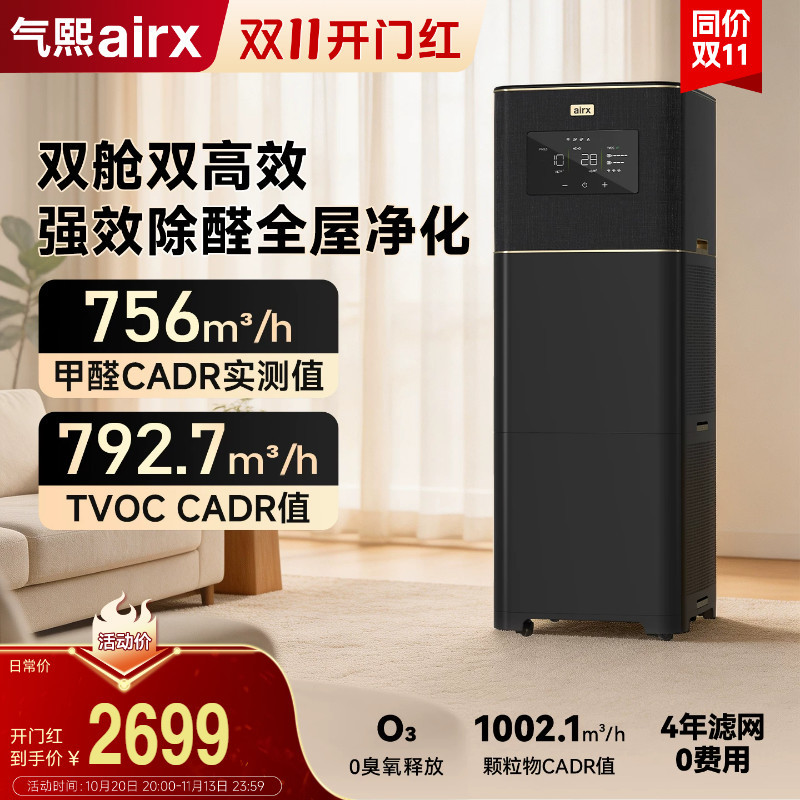 Airx Air Purifier 0 Ozone Fully Automatic New House Formaldehyde Removal Tvoc Smoke Odor Cat Hair Black Gold B7