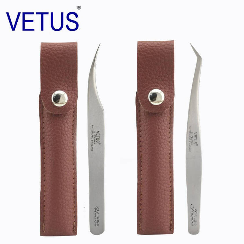 VETUS High Precision Stainless Steel Beauty Tweezers Camellia Professional Flowering Grafting Eyelash Holster Clip