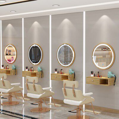 Hair Salon Special Tide Mirror Cabinet Dressers SHOP MIRROR TABLE INTEGRATED BRIEF WITH LAMP LED HAIRCUT MIRROR MESH RED AND BEAUTIFUL HAIR MIRROR