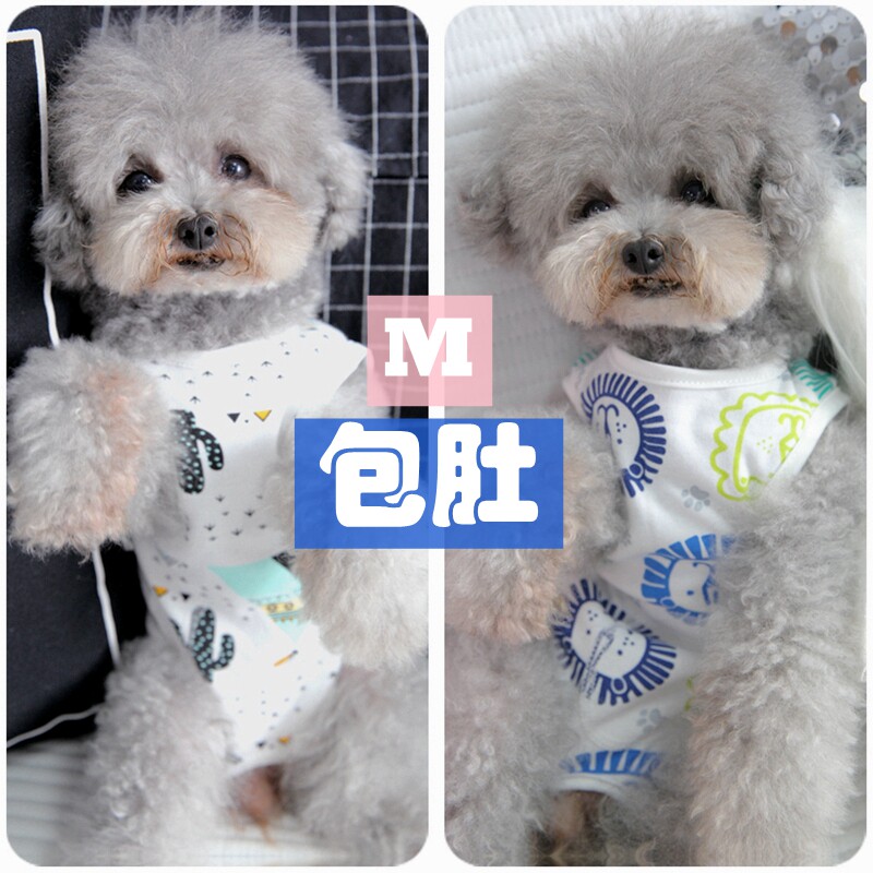 Pet small dog Teddy dog ​​clothes pure cotton sterilization clothes summer spring and autumn thin pajamas home clothes bag belly