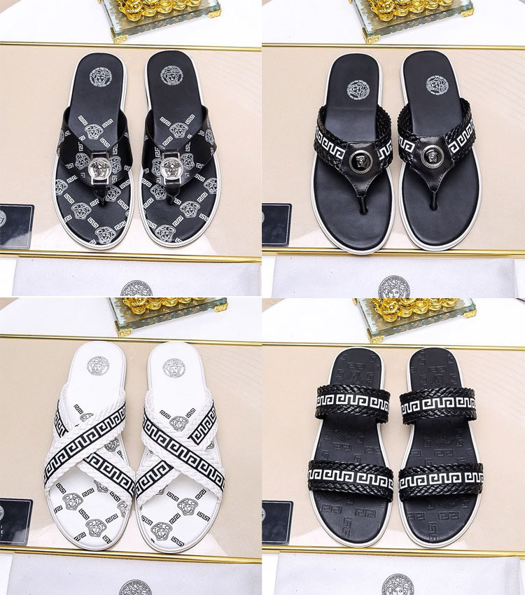 2020 summer new leather flip flops printing non-slip slippers men's Medusa fashion men's slippers beach shoes tide