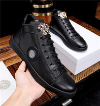 European Standing Autumn Winter New Tide Cards High Helps Mens Shoes 100 Hitch Lace Casual Medusa Metal Hairdresser High Bon Shoes