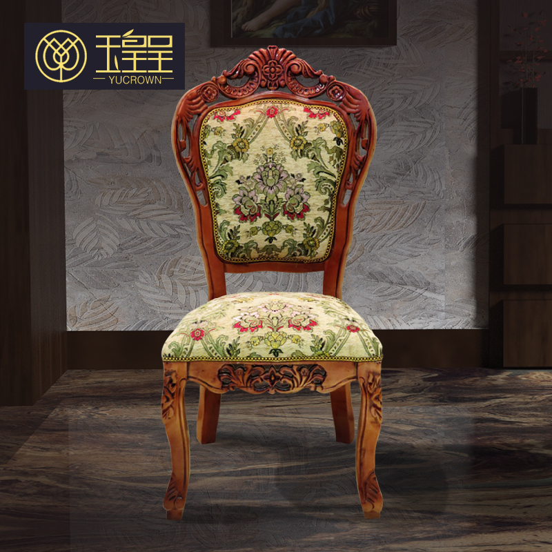 Jade Crown in solid wood Hotel European-style solid wood Chair Pirag Leather Dining Chair Copy General Chair Home Dining Room