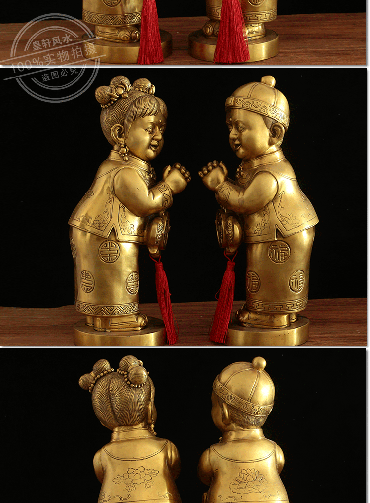 Khai trương đồng nguyên chất, trai vàng, tượng phật nữ, trai lớn Trung Quốc, trai, gái, tặng tiền, một cặp đồ trang trí phong thủy decor nhà